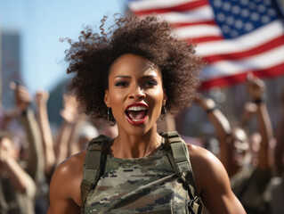 Female Athlete's Triumph with American Flag