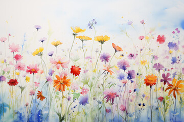 Colorful Watercolor Meadow Flowers Illustration