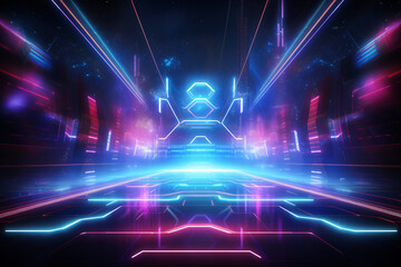 Obraz premium Abstract Technology Futuristic Neon Lines on Dark Background