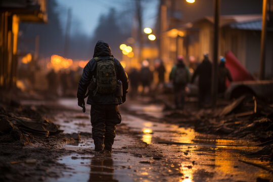 First Responders at Dawn in Muddy Aftermath