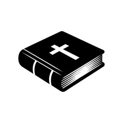 Bible Icon. Religious symbol. Black silhouette of a Bible with a cross on white background. Vector illustration.