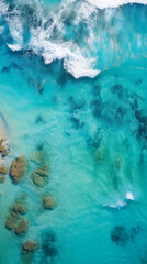 Fototapeta premium Turquoise Water Aerial View of Beach. Summer Seascape Waves