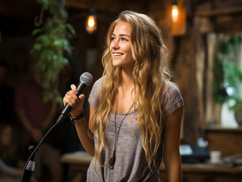 Young Woman Singing National Anthem At Rural Event