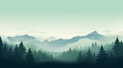 Pastel Green Mountain Landscape Background - obrazy, fototapety, plakaty