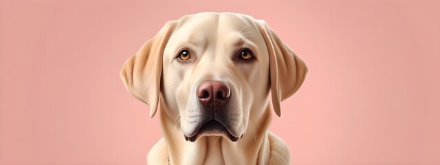 Studio portraits of a funny Labrador Retriever dog on a plain and colored background. Creative animal concept, dog on a uniform background for design and advertising.