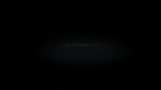 Nottingham 3D title word made with metal animation text on transparent black