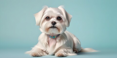 Studio portraits of a funny Maltese dog on a plain and colored background. Creative animal concept, dog on a uniform background for design and advertising.