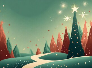 Fototapeta na wymiar Christmas Forest Art Illustration Background