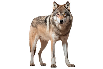 Wolf isolated on a transparent background front view portrait. Studio animal photography.
