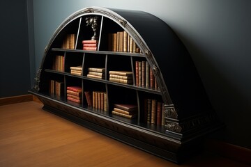 Arc shaped Book Shelf Goth Style Living Room Interior 