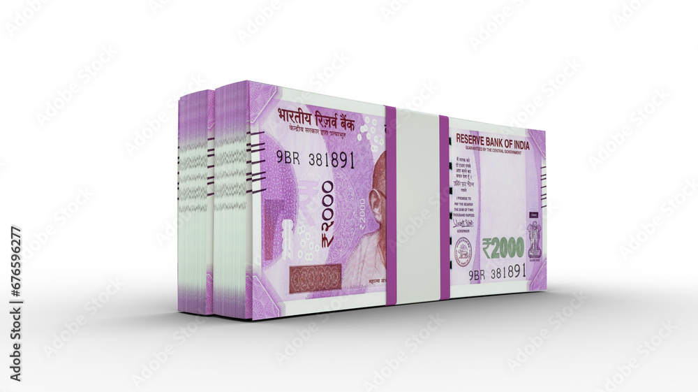 Aufkleber 3d rendering of stacks of indian rupee notes. few bundles of indian currency isolated on transparent