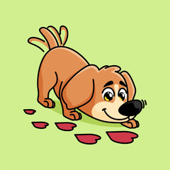 cute cartoon dog mascot sniffing love sign.adorable cartoon mascot illustration