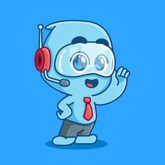 cute cartoon Mascot Customer service with headphones and tie red, adorable cartoon mascot illustration