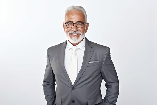 Portrait of a good-looking senior businessman on a white background.