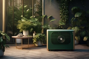 An air conditioner sitting on the patio. Generative AI
