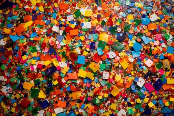 Fototapeta na wymiar Vibrant multi-colored rectangular pieces resembling confetti, adding a festive touch to the scene. Generative AI
