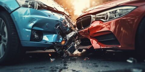 Car collision and collision injury law phila with shallow depth of field. Generative AI