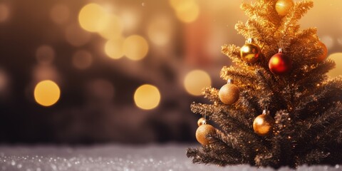 Obraz na płótnie Canvas Christmas dinner with a Christmas tree and champagne. Generative AI