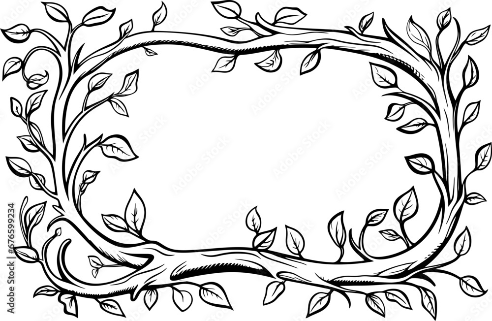 Wall mural ranches with leaves frame sketch - Wall murals
