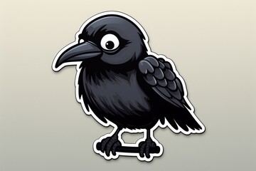 Cute Raven Sticker Illustration with white Outline