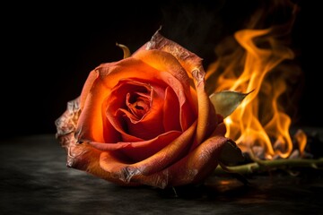 A beautiful enigma: the burning rose, symbolizing love, resentment, and the thorns of jealousy. Generative AI