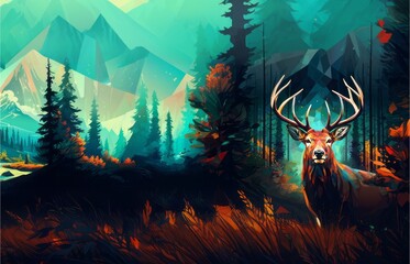 Majestic Stag in Enchanted Forest Landscape