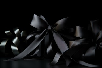 Black ribbon gifts against a black background, symbolizing Black Friday. Generative AI