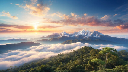 Serenity Above the Clouds. A Majestic Vista from the Mountain Summit