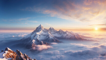 Serenity Above the Clouds. A Majestic Vista from the Mountain Summit