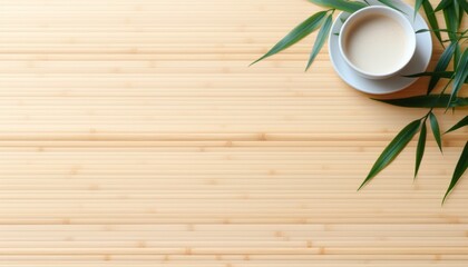 Asian tea concept white cups, teapot, tea set, bamboo mat with green tea on white background.