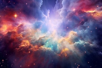 Colorful galaxy nebula with supernova background and clouds. Generative AI