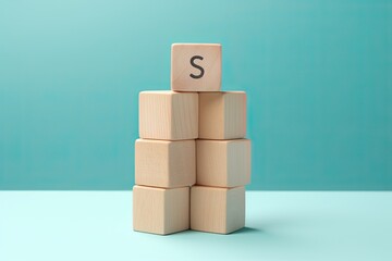 wooden blocks with checkmarks on blue background