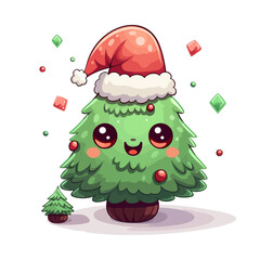 vector colorful christmas tree in santa's hat without background for christmas for postcard