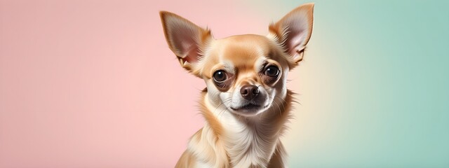 Studio portraits of a funny Chihuahua dog on a plain and colored background. Creative animal concept, dog on a uniform background for design and advertising.