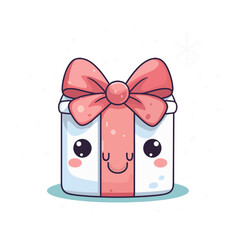 vector cute kawaii colorful gift without background for christmas for postcard, for holidays, cartoon character style