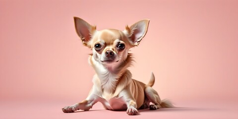 Studio portraits of a funny Chihuahua dog on a plain and colored background. Creative animal concept, dog on a uniform background for design and advertising.