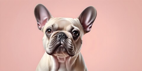 Studio portraits of a funny French Bulldog dog on a plain and colored background. Creative animal concept, dog on a uniform background for design and advertising.