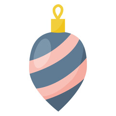 Striped Christmas tree decoration toy, winter holidays design element, vector