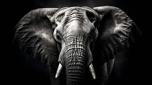 black and white photography of elephant