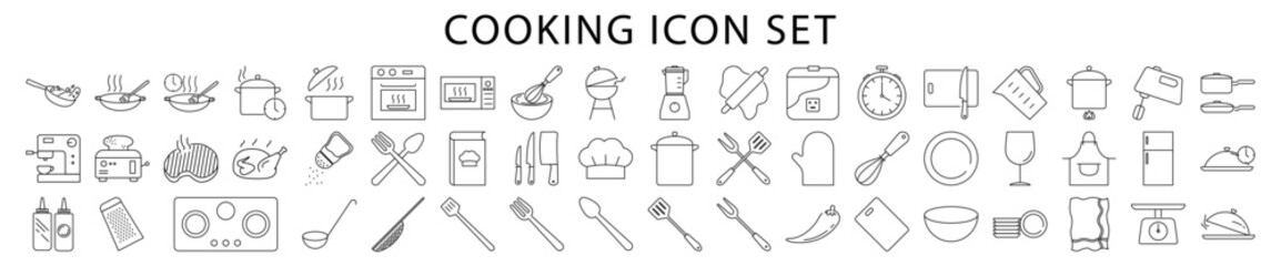 Cooking icons. Cooking icon set. Cooking line icons. Vector illustration. Editable stroke.