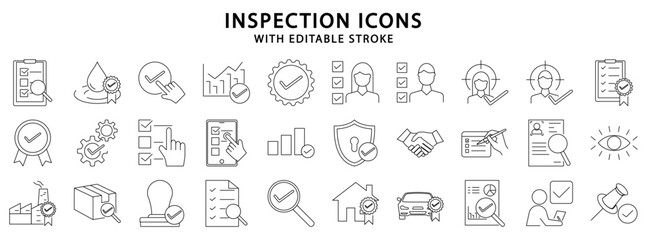 Inspection icons. Inspection icon set. Inspection line icons. Vector illustration. Editable stroke.