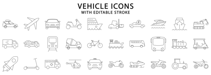 Foto op Canvas Vehicle icons. Vehicle icon set. Vehicle line icons. Vector illustration. Editable stroke. © I D-Vect ID
