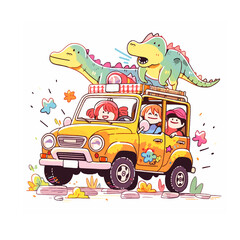 Yellow Jeep with two dinosaurs.No 6.