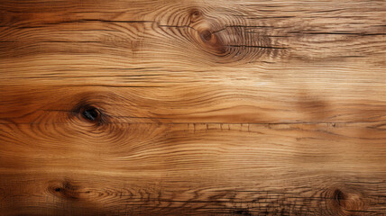 Fototapeta premium Light brown wood texture background, varnished cracked and knotted plank close-up. Abstract timber with natural pattern and woodgrain. Theme of timber, plywood, woodgrain, nature