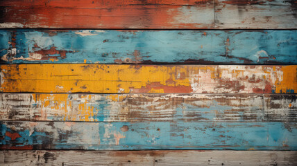 Fototapeta na wymiar Vintage wood planks texture background, old weathered painted boards. Rough wooden wall, worn multicolored surface. Theme of design, nature, material, grunge, color, pattern
