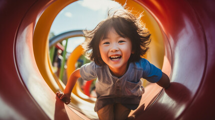 遊具で遊ぶ子供