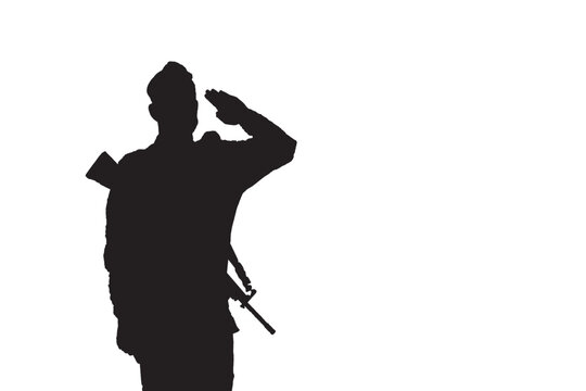Silhouette Israeli soldier with a rifle. Vector Israeli Soldier Silhouette with weapons. Silhouette soldier Israel salute on the white background