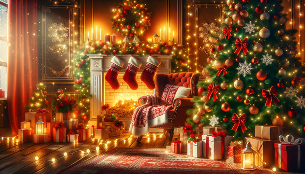 A vibrant and festive Christmas advertisement image. generative AI