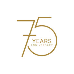 75th, 75 Year Anniversary Logo, Golden Color, Vector Template Design element for birthday, invitation, wedding, jubilee and greeting card illustration.