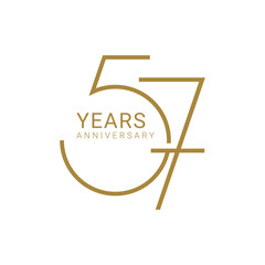 57, 57th Years Anniversary Logo, Golden Color, Vector Template Design element for birthday, invitation, wedding, jubilee and greeting card illustration. - obrazy, fototapety, plakaty